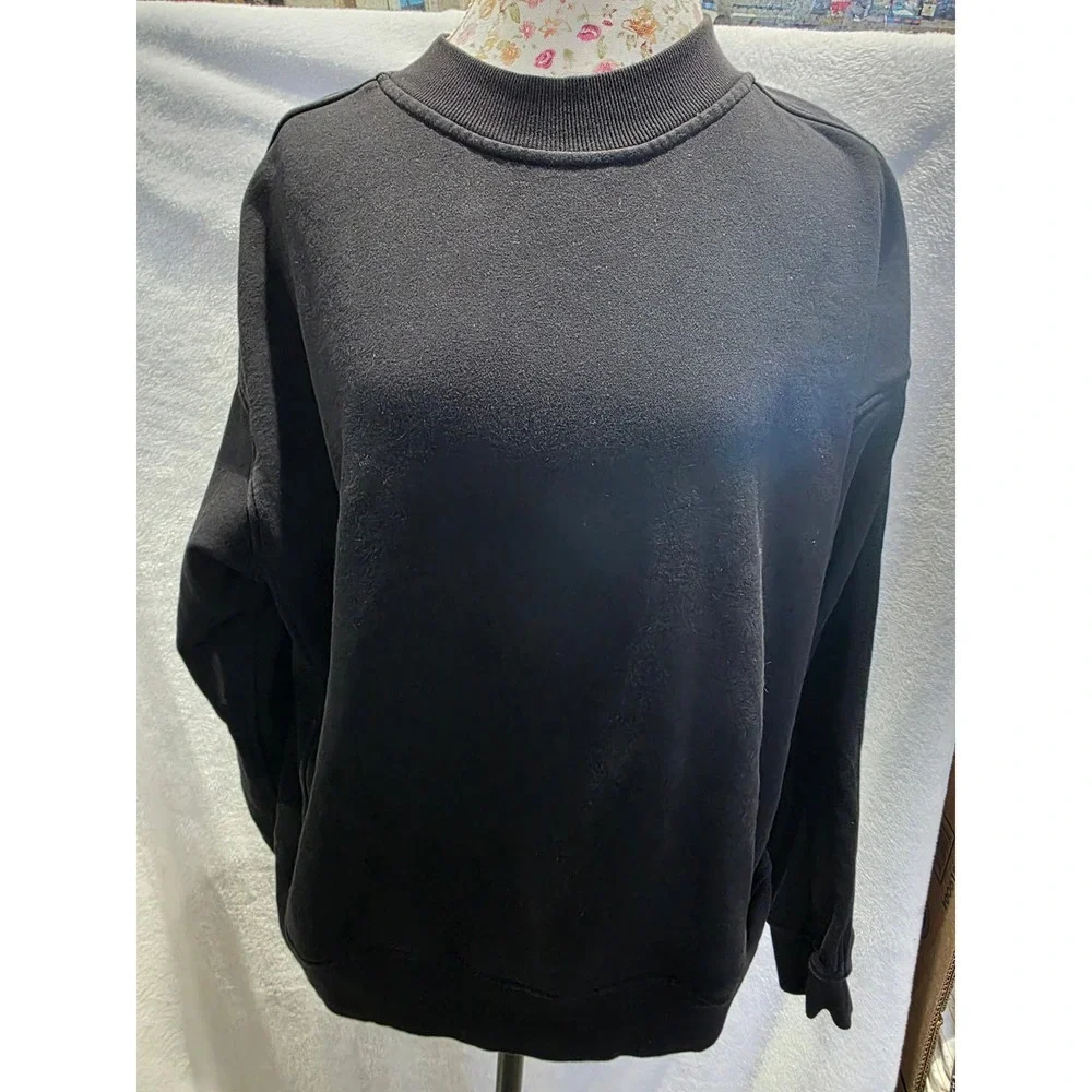 Lululemon Chill On Pullover Perfect Crewneck Sweatshirt Black Cotton Relax Sz 12